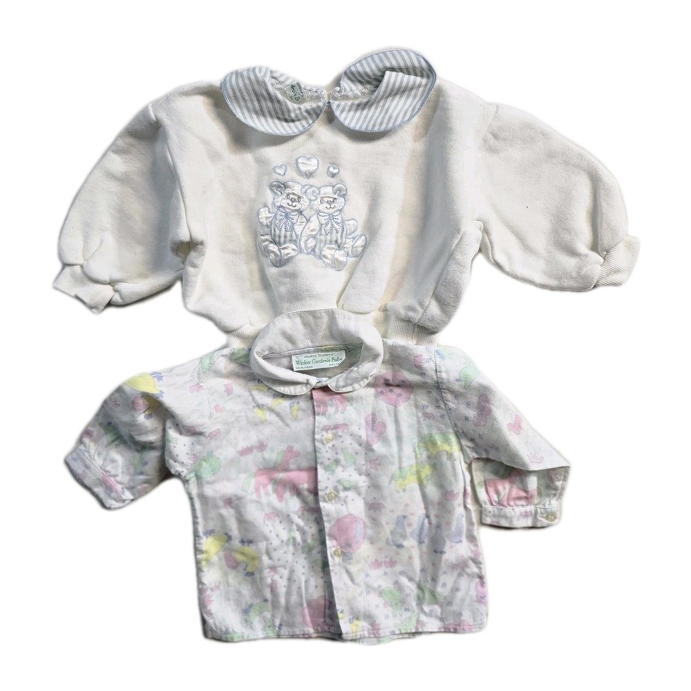 Vintage Wicker Garden's Baby Girls Shirt Horses Teddy Bears 12 Months